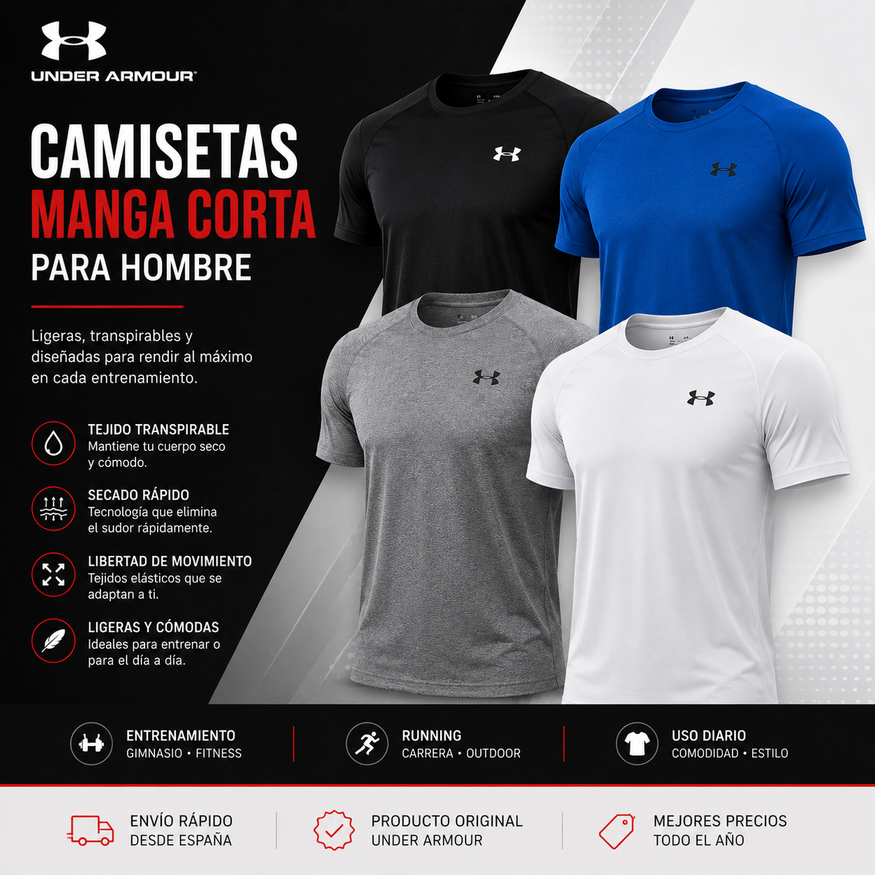 Camisetas Under Armour de Manga Corta para Hombre