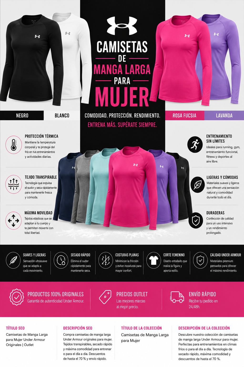 Camisetas Under Armour de Manga Larga para mujer