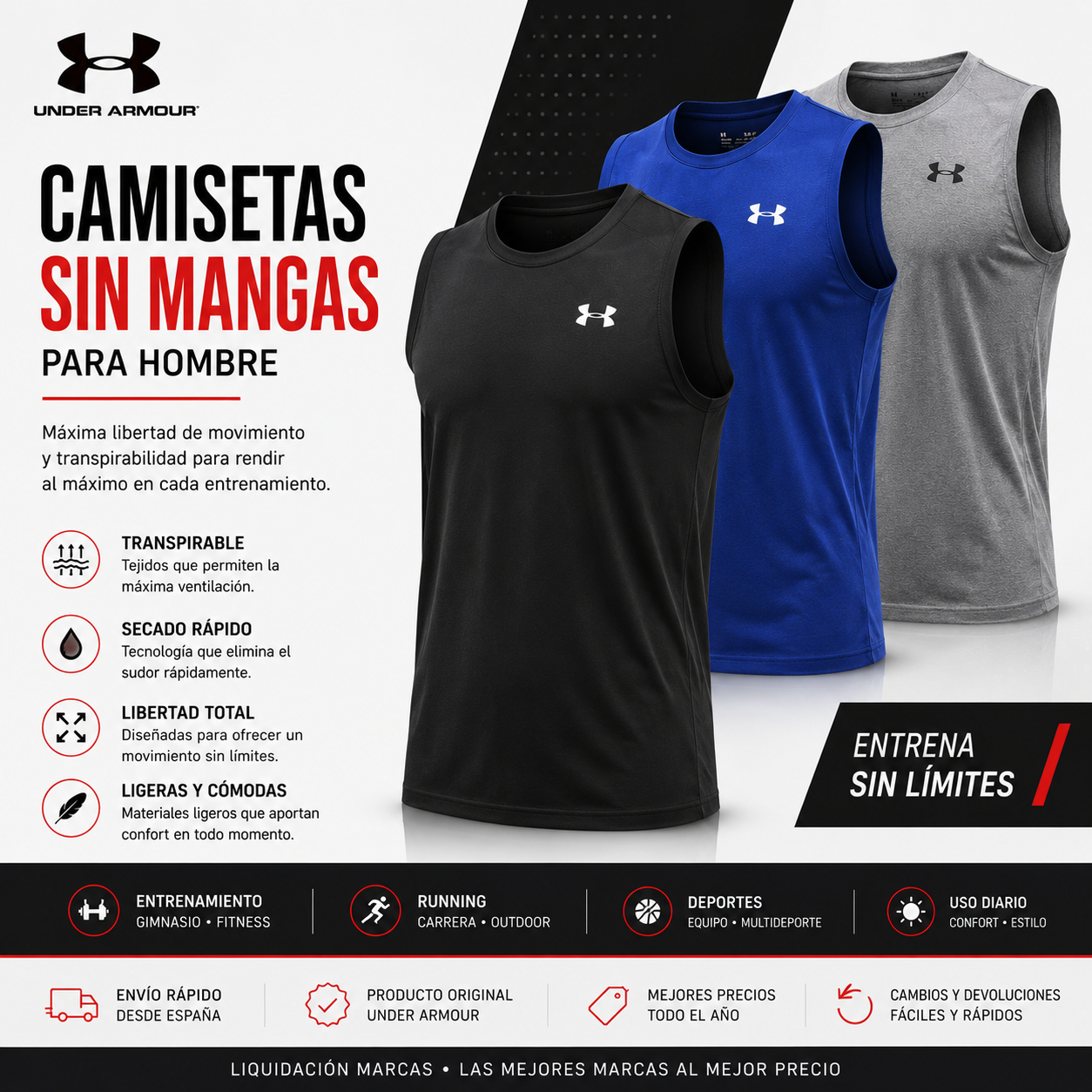 Camisetas Under Armour sin mangas para Hombre