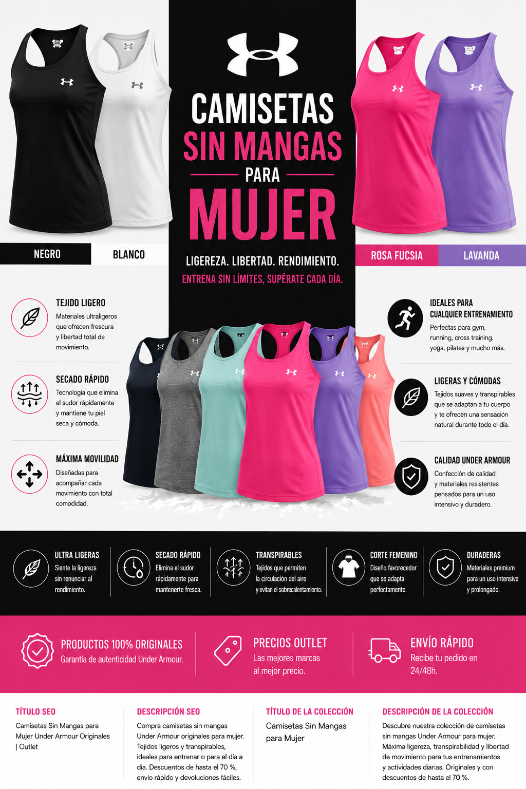 Camisetas Under Armour sin mangas para Mujer