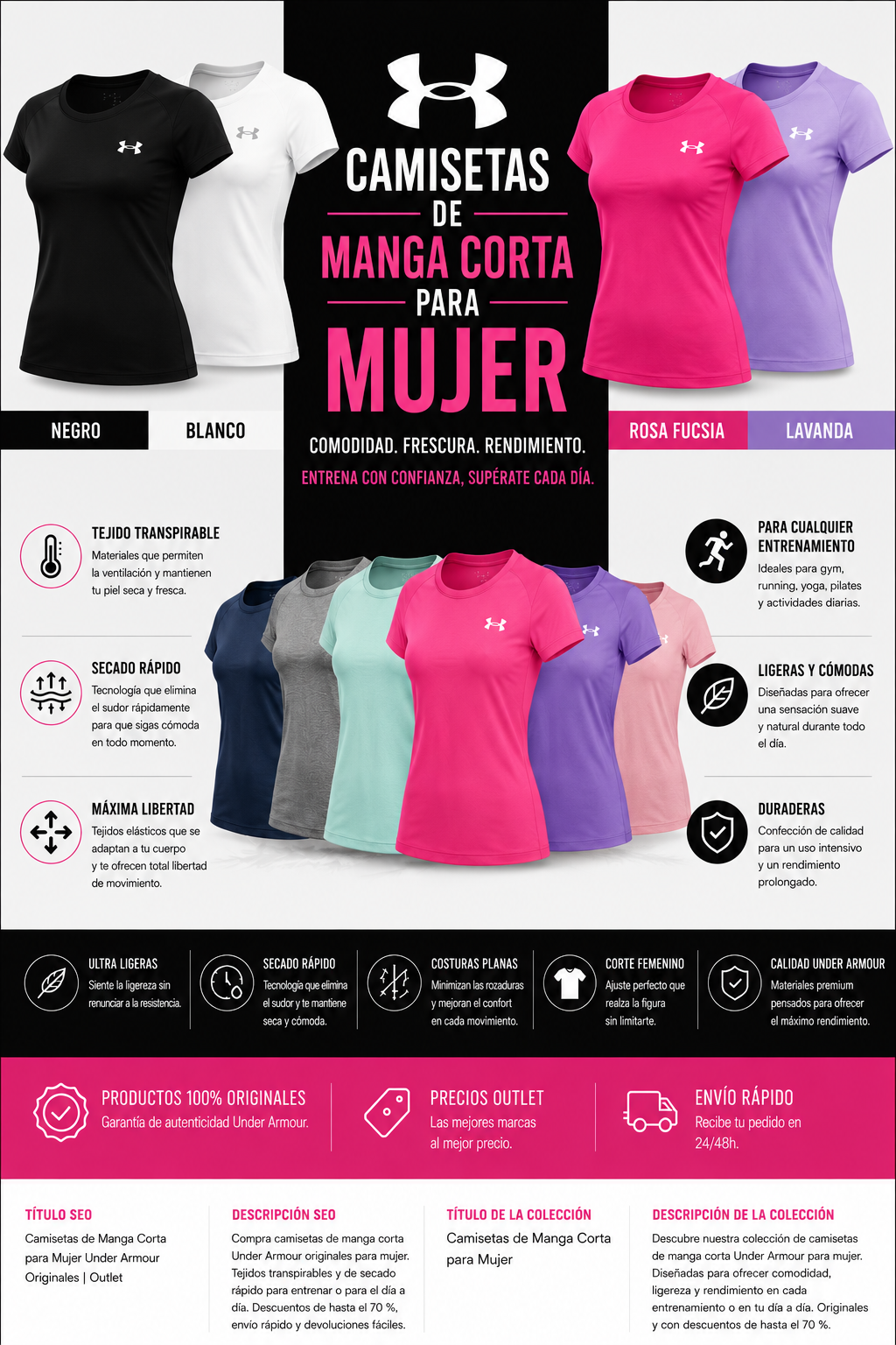 Camisetas Under Armour de Manga Corta para mujer